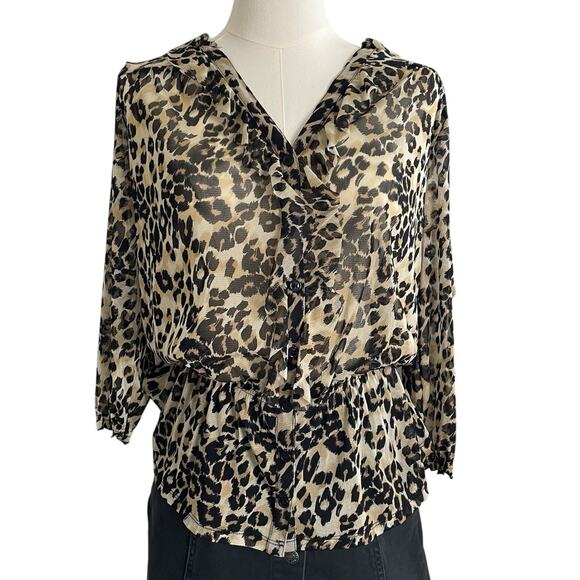 INC International Concepts Leopard Print Blouse, Women’s S, Y2K 90s Boho Chic - Picture 1 of 9